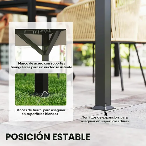 Vista 6 de Outsunny - Glorieta de patio al aire libre de 10 x 10 pies, refugio con toldo resistente de doble techo, cortinas, malla, marco de acero, protección