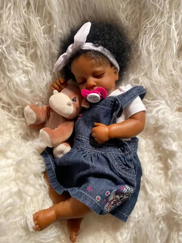Vista 3 de Muñecas afroamericanas Reborn de 20 pulgadas, cuerpo completo, vinilo de silicona, niña negra, durmiendo, realista, recién nacido, muñeca que se ve
