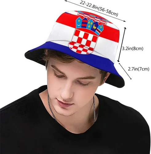 Vista 3 de Sombrero de pescador croata con bandera de Croacia, gorra de pescador croata para exteriores para mujeres y hombres Bandera de Croacia-g006