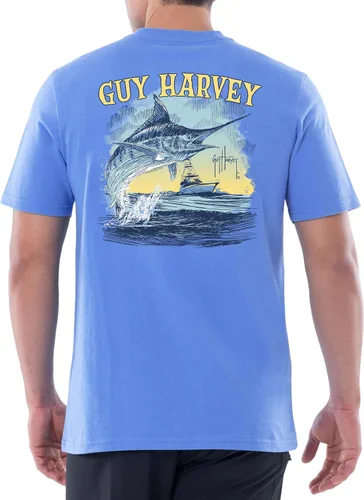 Vista 20 de Guy Harvey Camiseta de manga corta con bolsillo gráfico de algodón OG para hombre Leche de Almendra/Rig Masters