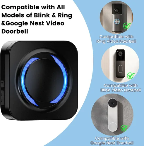 Vista 2 de Timbre inalámbrico inteligente para Ring, Blink, Google Nest - Paquete de 2, más de 99 ampliables, funciona con Alexa, sin cableado/suscripción, sin