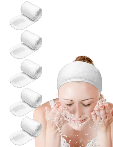 Vista 8 de EUICAE Diadema de spa, paquete de 5 toallas negras para la cabeza, antideslizantes, elásticas, lavables para maquillaje, lavado facial, tratamiento