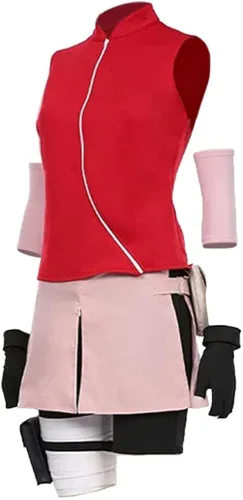 Vista 2 de Disfraz de anime Haruno Sakura para mujer y niña, falda de disfraces para Halloween, carnaval