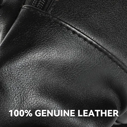 Vista 2 de Riñonera de cuero negro para hombres y mujeres, bolsa de cintura de cuero genuino con correa ajustable para caminar, senderismo, ciclismo, C805#Negro
