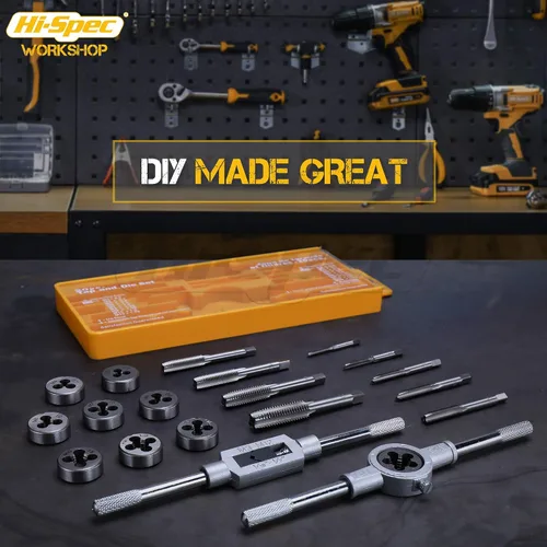 Vista 7 de Hi-Spec Juego de roscas y troqueles métricos, 20 piezas M3–M12 Kit de reparación de roscas para rosca de tornillo y perno, herramientas básicas