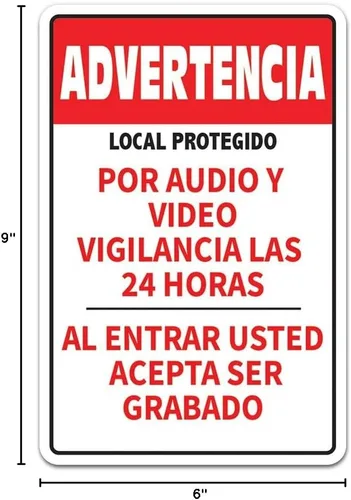 Vista 4 de Local Protegido por Cámara 24H LOCALES Protegidos Por Audio Y Video 24H Cámaras De Vigilancia Con Letrero Altura DE 9" Señal De Advertencia De