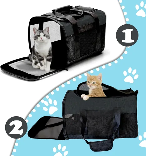 Vista 3 de Transportador de viaje para gatos, de lados suaves, ventilado, transpirable, plegable, transportador suave aprobado por aerolíneas para perros