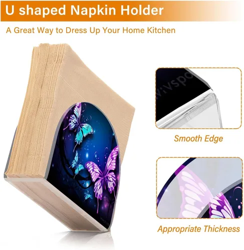 Vista 4 de Servilleteros de mariposa púrpura para mesas, servilleteros de acrílico transparente para servilleteros de cóctel para cocina, restaurante, bar