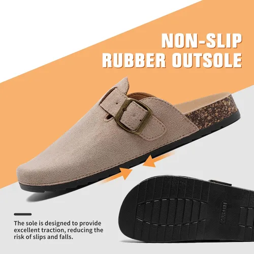 Vista 2 de Suede Clogs Men & Women Unisex Leather Mules Soft Cork Footbed Adjustable Buckle Slip Sandals Potato Shoes with Arch Support