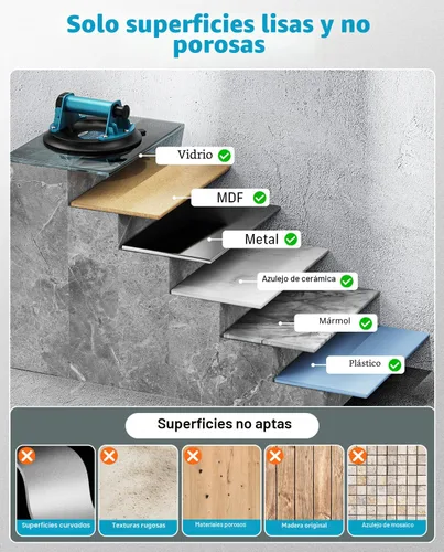 Vista 4 de SEESII Ventosas para elevación de vidrio: elevador de ventosa de baldosas de 8 pulgadas con mango y bomba, capacidad de carga de 440.9 lbs, elevador