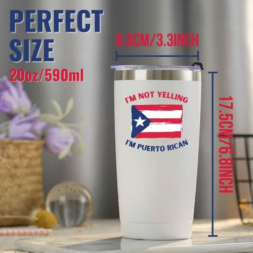 Vista 5 de Onebttl Divertidos regalos y recuerdos de la bandera de Puerto Rico, taza de viaje aislada de acero inoxidable de 20 onzas, perfecta para hombres