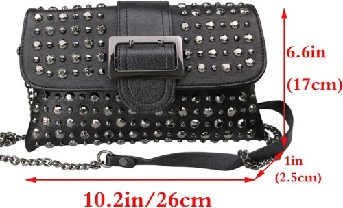 Vista 2 de Bolso de mano con remache punk para mujer, bolso de hombro de piel sintética, bolso de mano con asa superior, color negro, Negro -, Desmontable