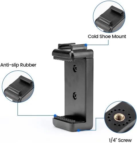 Vista 4 de Fotopro Soporte de trípode para teléfono, zapata fría, soporte universal para teléfono celular, clip de garra para monopod selfie stick escritorio