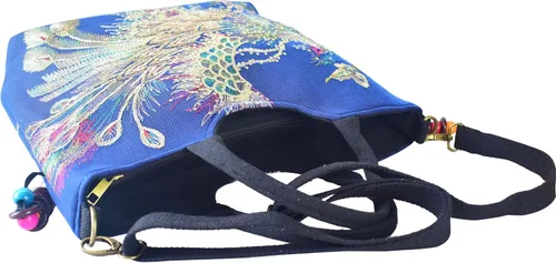 Vista 3 de Bolsos de hombro vintage para mujer, bolsos de mano, bolso de viaje para mujer con lentejuelas brillantes bordadas fénix