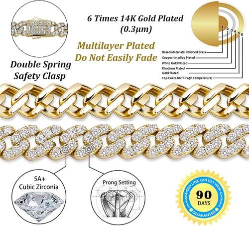 Vista 2 de TOPGRILLZ Tobilleras para mujer, joyería de oro, tobillera cubana para mujer, tobillera de eslabones cubanos de 0.315 in, chapado en oro de 14