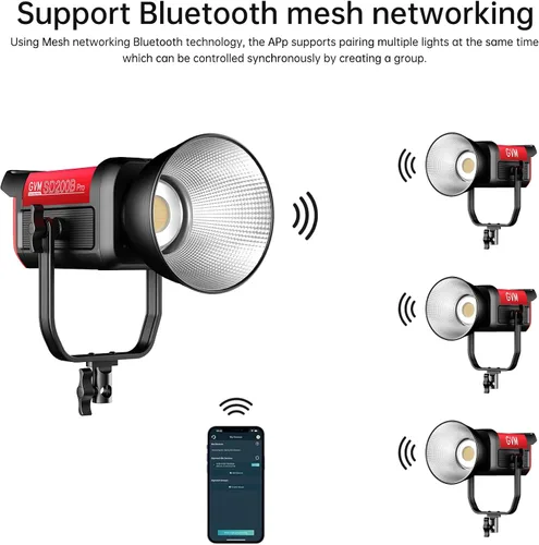 Vista 8 de GVM - Kit de iluminación continua de luz de estudio LED de 200 W para control de red de malla Bluetooth/DMX, 45400lux/3.3 ft con grabación de video