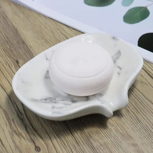 Vista 5 de Jabonera con textura de mármol de cerámica, ranura autodrenante, portátil para ducha, baño y fregadero de cocina