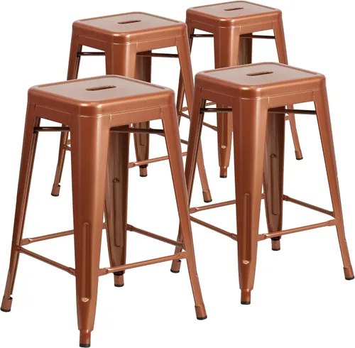 Vista 33 de Taburete de 24 pulgadas de alto para interior y exterior con asiento cuadrado., Metal, Negro