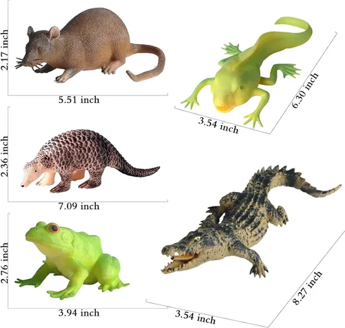 Vista 5 de SCAHOW 5 juguetes blandos de goma suave, juguetes de animales TPR súper elásticos para niños, figuras de animales de goma con rana, renacuajo