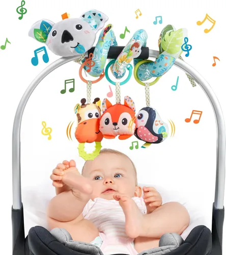 Vista 8 de Jollybaby Cochecito de cuna, juguete de asiento de automóvil para bebé de 0-3-6-9-12 meses, juguetes sensoriales colgantes para recién nacido