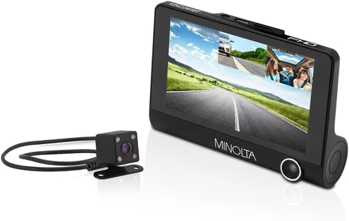 Vista 7 de Minolta Videocámara de coche de 3 canales 1080p - Pantalla LCD de 4 pulgadas, cámaras traseras delanteras interiores, gran angular de 170°, fotos
