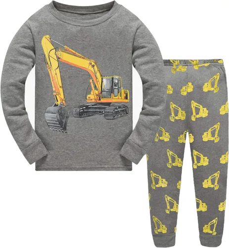 Vista 12 de Little Hand Pijamas de algodón para niños pequeños, conjunto de pijamas de manga larga para excavadora 1 # Camión monstruo