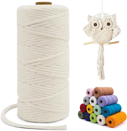 Vista 76 de Cuerda de macramé de una sola hebra de 0.197 in x 110 yardas, cuerda de macramé de algodón natural de 0.197 in, cuerda de algodón grueso para colgar