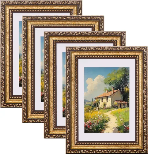 Vista 34 de eletecpro 8x10 Vintage Picture Frame, Glass Cover, Gold, 4-Pack Dorado