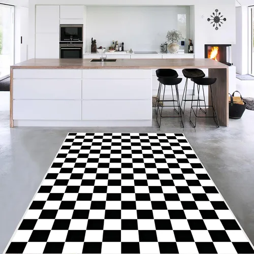Vista 20 de Alfombra a cuadros de 2 x 3 pies, alfombra negra y blanca moderna para entrada interior, alfombra pequeña lavable a cuadros para baño, alfombra
