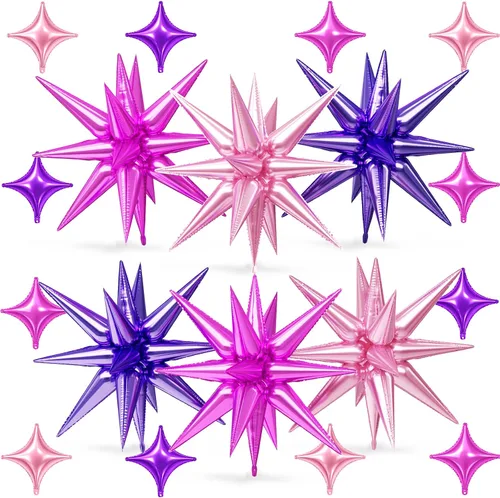 Vista 12 de Globos de estrella rosa, 18 piezas de papel de aluminio para niñas