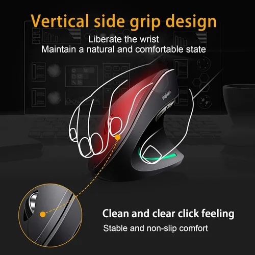 Vista 2 de Ratón vertical con cable, ratón ergonómico óptico con 4 ajustables 800/1200/2000/3200, 5 botones USB para computadora, mejor para manos grandes
