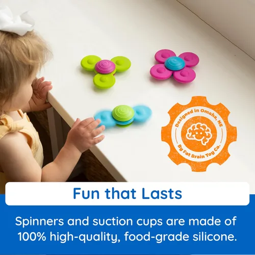 Vista 8 de Fat Brain Toys Whirly Squigz, giradores de silicona y juguetes de succión para niños de 10 meses en adelante