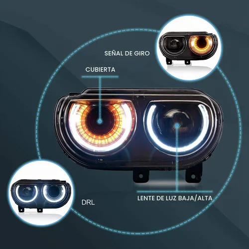 Vista 4 de Conjunto de faros delanteros VLAND Compatible con Dodge Challenger 2008-2014 3ra Gen Cupé, Normal