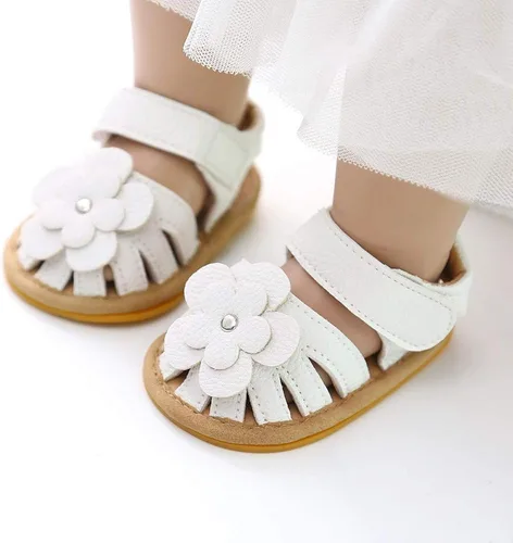 Vista 3 de Miamooi Sandalias de verano para bebés y niñas, zapatos de cuna con lazo, zapatos de piel sintética para niños pequeños, suela de goma suave