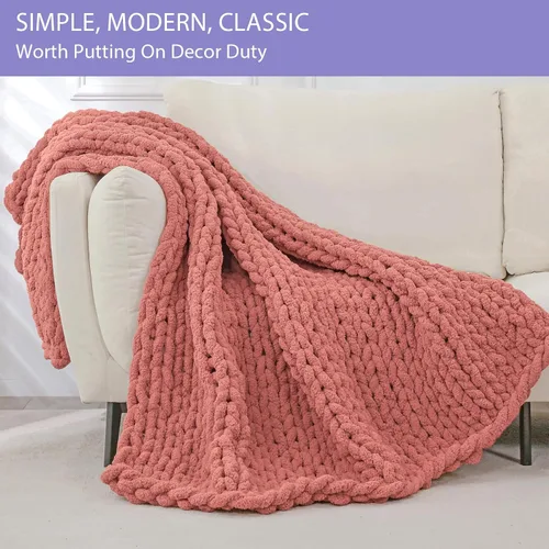 Vista 3 de Bigacogo - Cobija de punto grueso de 40 x 40 pulgadas, de felpilla, 100% tejida a mano, cobija pequeña de punto trenzado suave y grueso, con nudo