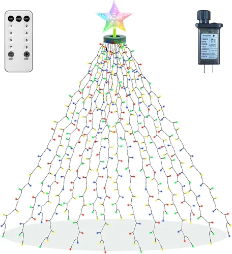 Vista 8 de Cadena de luces para árbol de Navidad, 410 luces LED de Navidad para árbol con 8 modos de luz y función de memoria, 6.6 pies x 16 luces de cadena