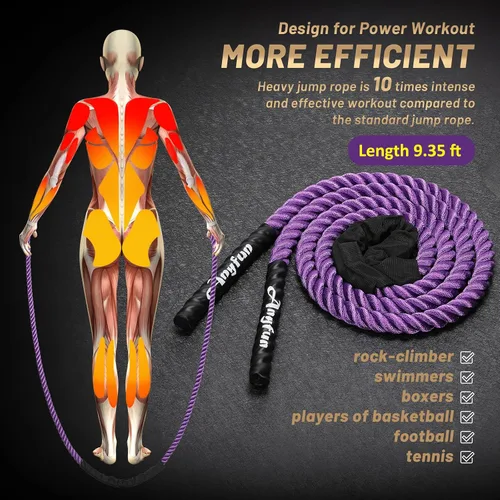 Vista 3 de Cuerda de saltar con peso, equipo de fitness para mujeres y adultos, para entrenamiento de fuerza, pérdida de peso, cuerpo total, cuerda de saltar