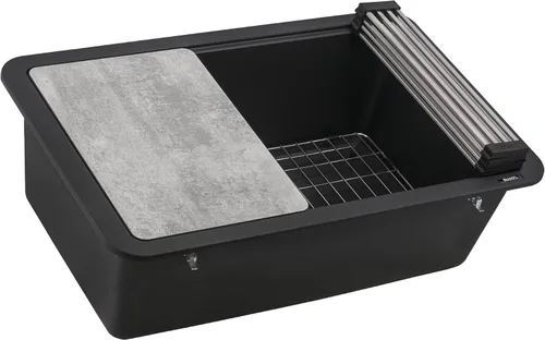 Vista 3 de Ruvati Fregadero de cocina de cuarzo compuesto de granito de 30 pulgadas con estación de trabajo, montaje por debajo y acabado negro mate - RVG2310BK