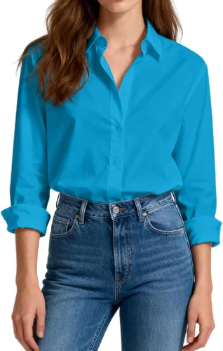 Vista 10 de Camisas de vestir ajustadas de algodón para mujer, blusas de manga larga para oficina, blusas con cuello