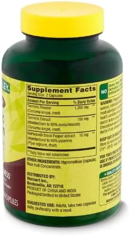 Vista 3 de Spring Valley Curcumina de cúrcuma 1500 mg- con cápsulas vegetarianas de pimienta negra, 90 unidades + DRI Store Sticker.