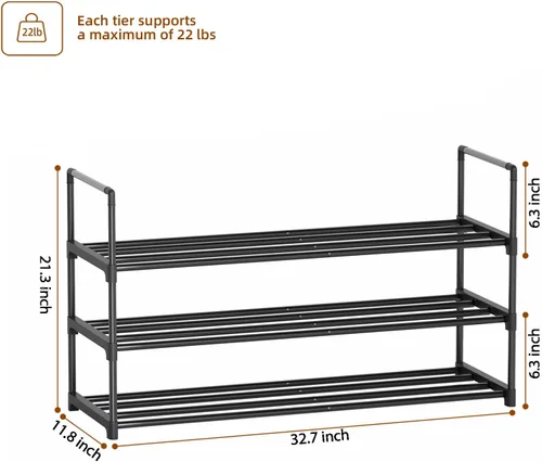 Vista 3 de Zapatero de 3 niveles, organizador de zapatos resistente, estante de almacenamiento de zapatos, perfecto para entrada de puerta delantera, armario