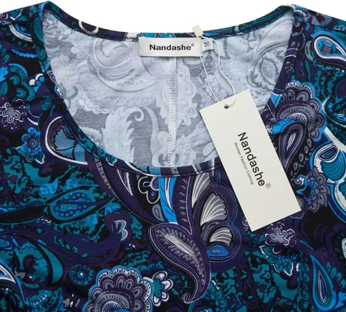 Vista 4 de Nandashe - Blusa de manga 34 para mujer, diseño floral tipo túnica, blusa veraniega casual de vestir