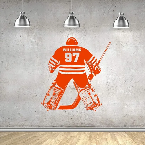 Vista 8 de Calcomanía de pared personalizada con nombre y número de jugador de hockey – Elige tu nombre y número, camisetas de jugador de portero, calcomanía