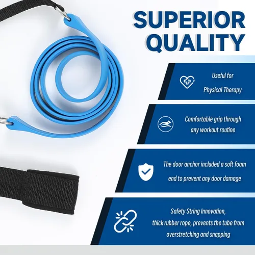 Vista 5 de Bandas de ejercicio con asas, bandas de resistencia con asas, ideales para terapia física, entrenamiento de fuerza, tonificación muscular - Incluye
