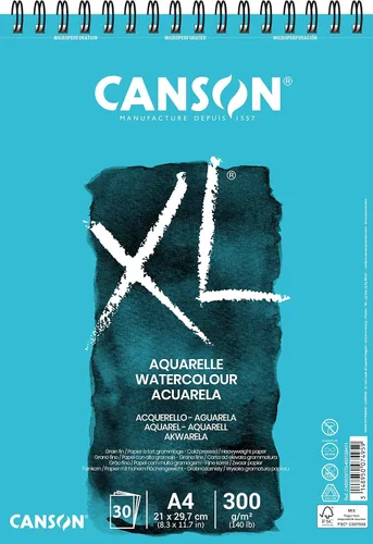 Vista 7 de Papel para acuarela Canson XL de 300 g/m² A3, prensado en frío, bloc con espiral lado corto, 30 hojas blancas, ideal para artistas profesionales