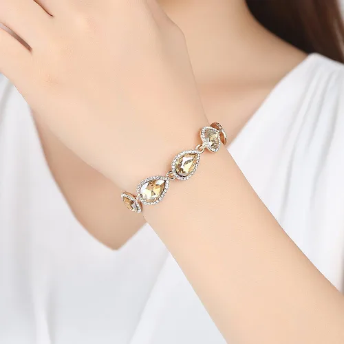 Vista 3 de Mecresh - Juego de aretes y pulsera en forma de lágrima plateadodoradochampán para mujer