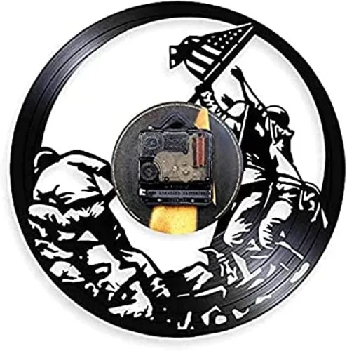 Vista 2 de Marines Raising The Flag On Iwo Jima Wwll Wall Art Reloj de pared Ww2 Bandera de Estados Unidos Contemporáneo Disco de vinilo Soldados Reloj Dia
