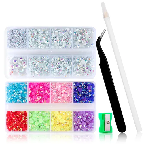 Vista 9 de 10400 diamantes de imitación beige, cristales de resina de gelatina para uñas, cristales de bricolaje con parte trasera plana no termoadhesivos