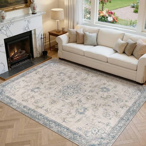 Vista 26 de jinchan Alfombra vintage de 2 x 3 pies para entrada, lavable, diseño floral romántico, tapete pequeño antideslizante, tapete ligero de bajo perfil