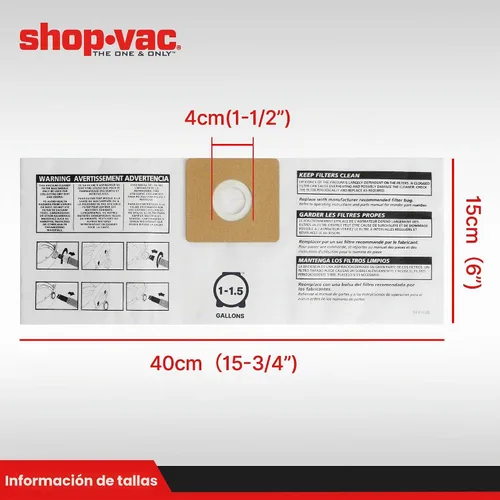 Vista 3 de Shop-Vac 9066733 Bolsas de filtro desechables de 1-1.5 galones, paquete de 3